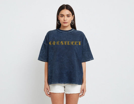 Acid Wash: Navy Blue Ghostreet Oversized Tshirt - GHOSTREET