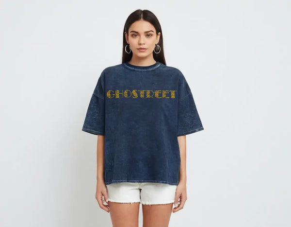 Acid Wash: Navy Blue Ghostreet Oversized Tshirt - GHOSTREET
