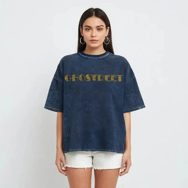 Acid Wash: Navy Blue Ghostreet Oversized Tshirt - GHOSTREET
