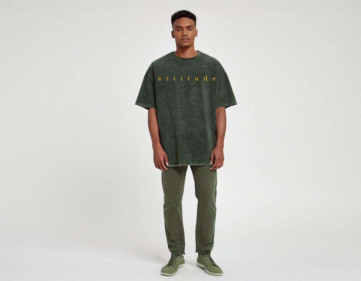Acid Wash: Olive Green Attitude Oversized Tshirt - GHOSTREET