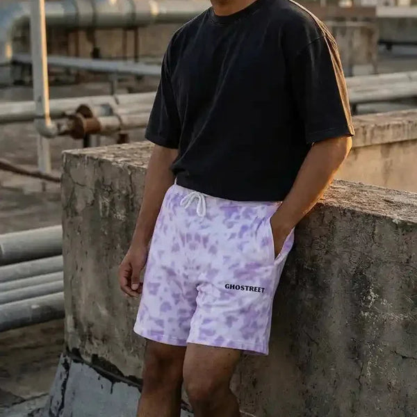 Blue and white unique tie-dye streetwear shorts for men_photoshoot