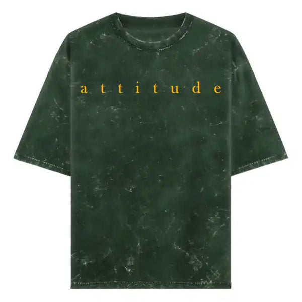 Acid Wash: Olive Green Attitude Oversized Tshirt - GHOSTREET 