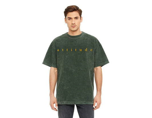 Acid Wash: Olive Green Attitude Oversized Tshirt - GHOSTREET 
