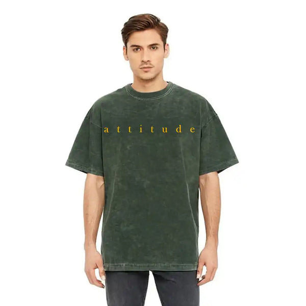 Acid Wash: Olive Green Attitude Oversized Tshirt - GHOSTREET 