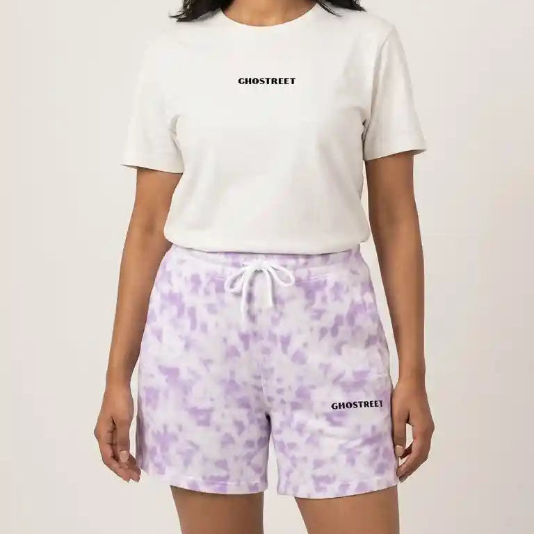 Blue and white unique tie-dye streetwear shorts for women