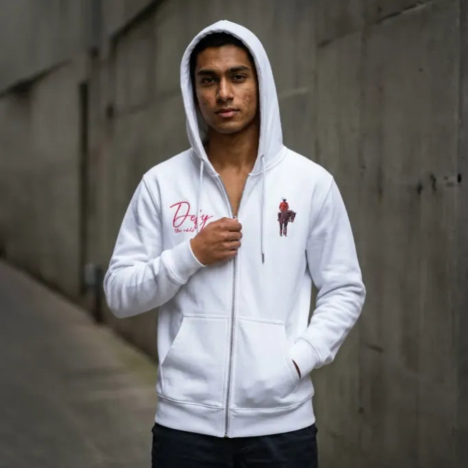 Ghostreet White Unisex Zip-Up Polo Hoodie