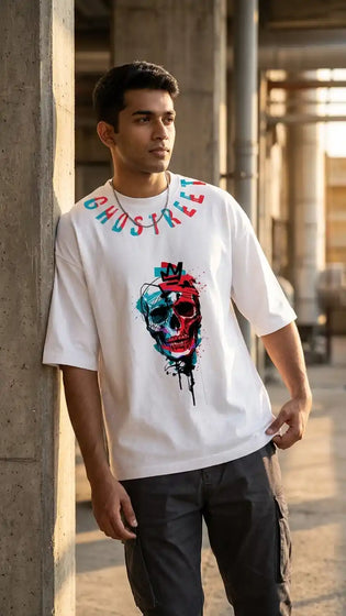 "Crowned Skull" White Oversized T-Shirt - Premium 280 GSM Streetwear — Photo 1