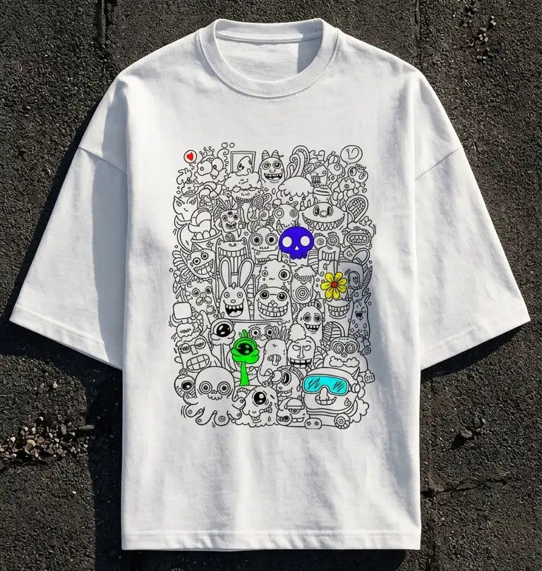 Ghostreet_quirky_doodle_oversize_tshirt_260GSM_front