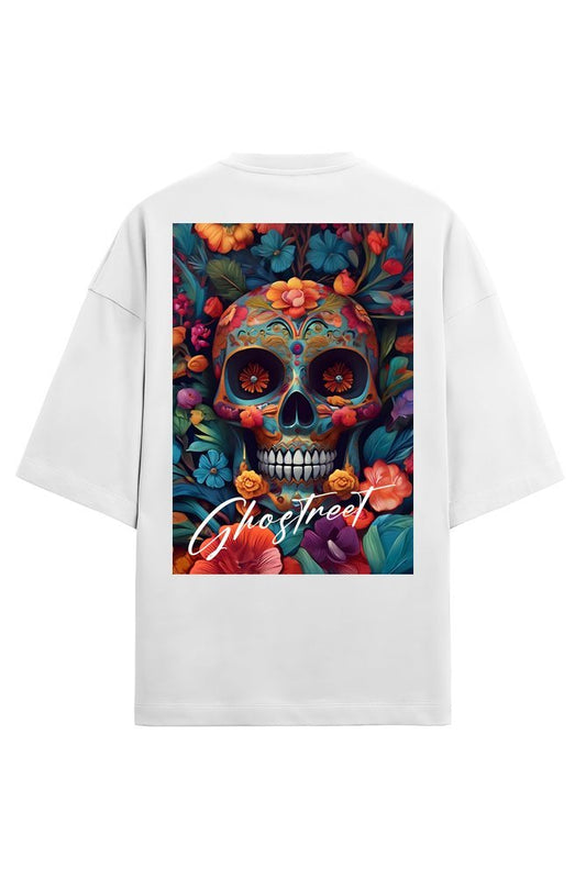 Unisex Floral Skull Oversized T-shirt - GHOSTREET 