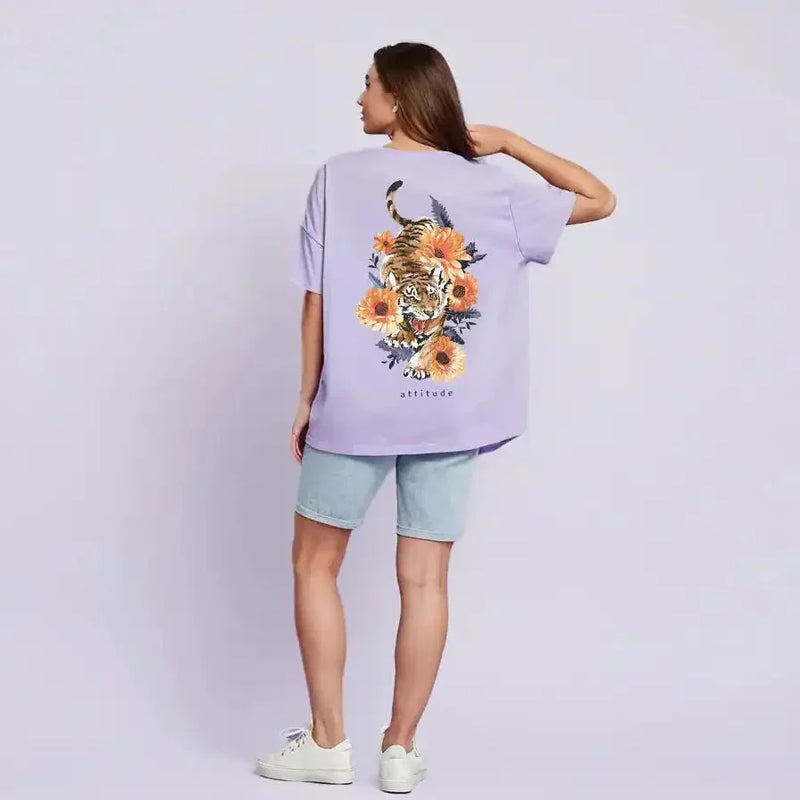 Unisex Terry Oversized Tiger Ghostreet T-shirt Female Back - GHOSTREET 