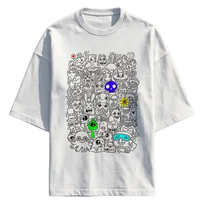 Quirky Doodle Monster Unisex Ghostreet Oversized T-Shirt